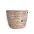 Minimalist White Round Basket with Gray Squares