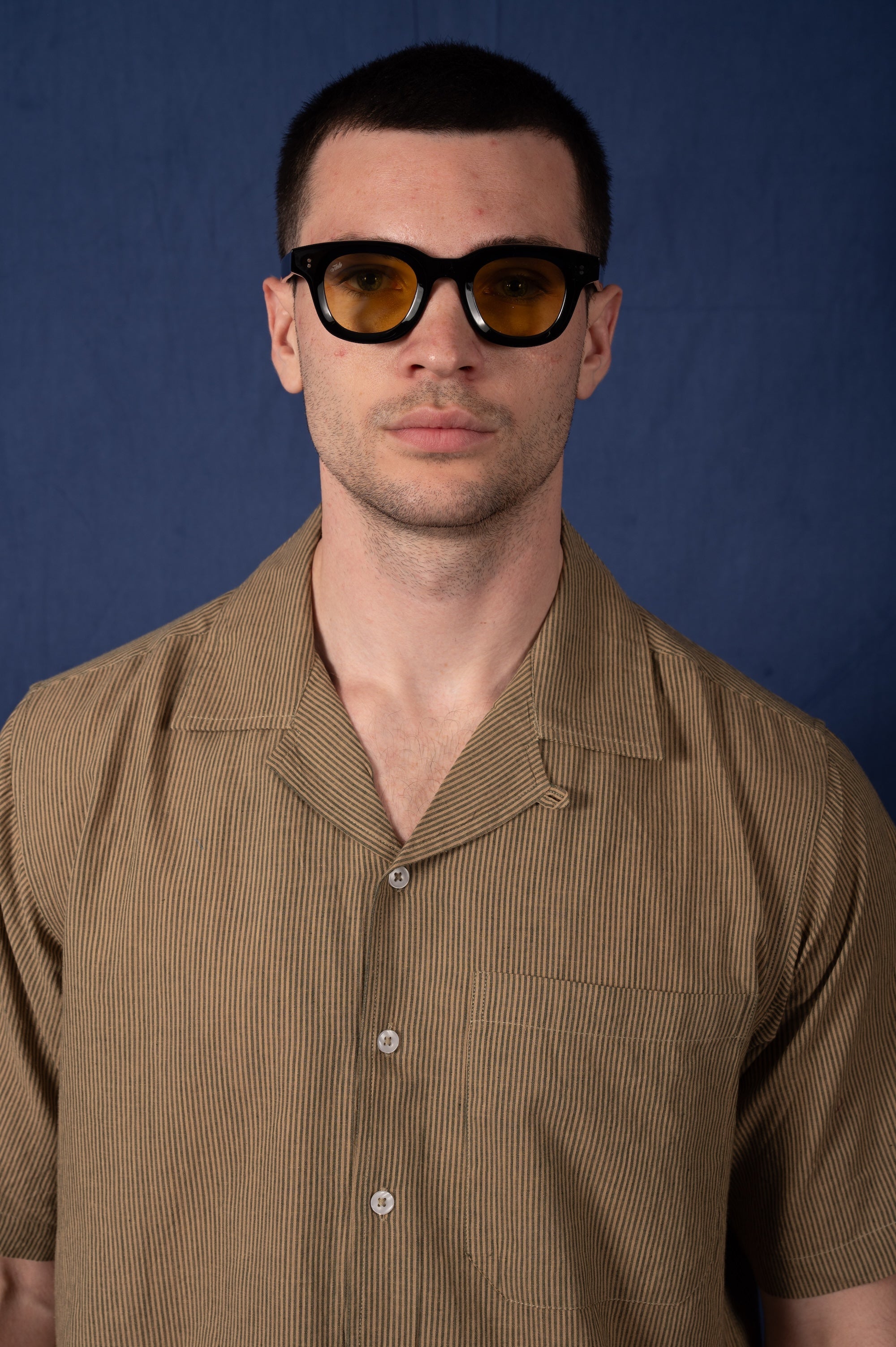 'The Don' Camp Shirt in Olive Oxford Stripes