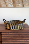 Handled Tray - Natural and Black Checkered
