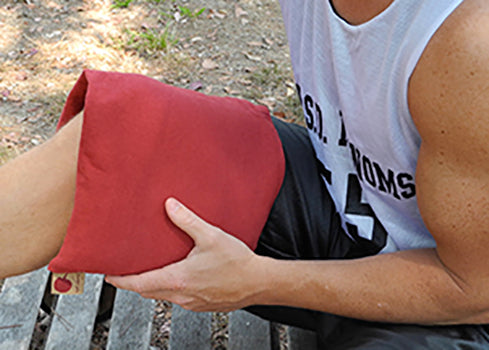 Double Square Pillow in Red Denim