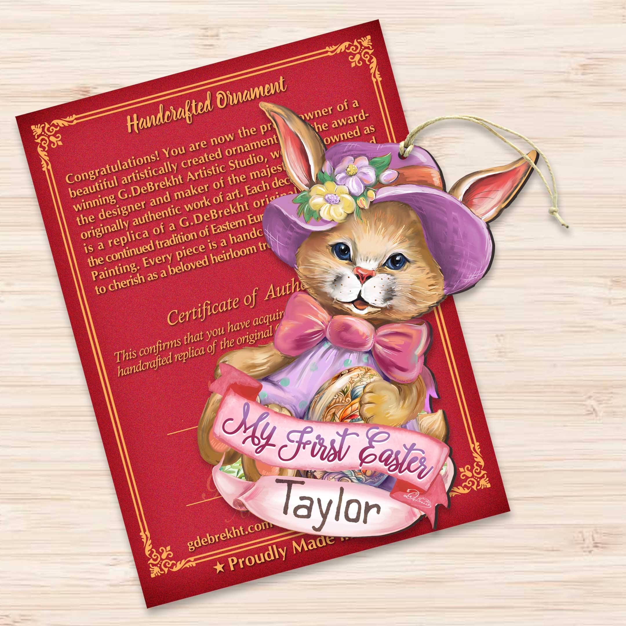 Personalized Baby Gift, Easter Wooden Ornament, Easter Basket Tag  - Baby Name My First Easter Bunny Wooden Ornaments by G. Debrekht Easter Spring Decor - 8652783P-24