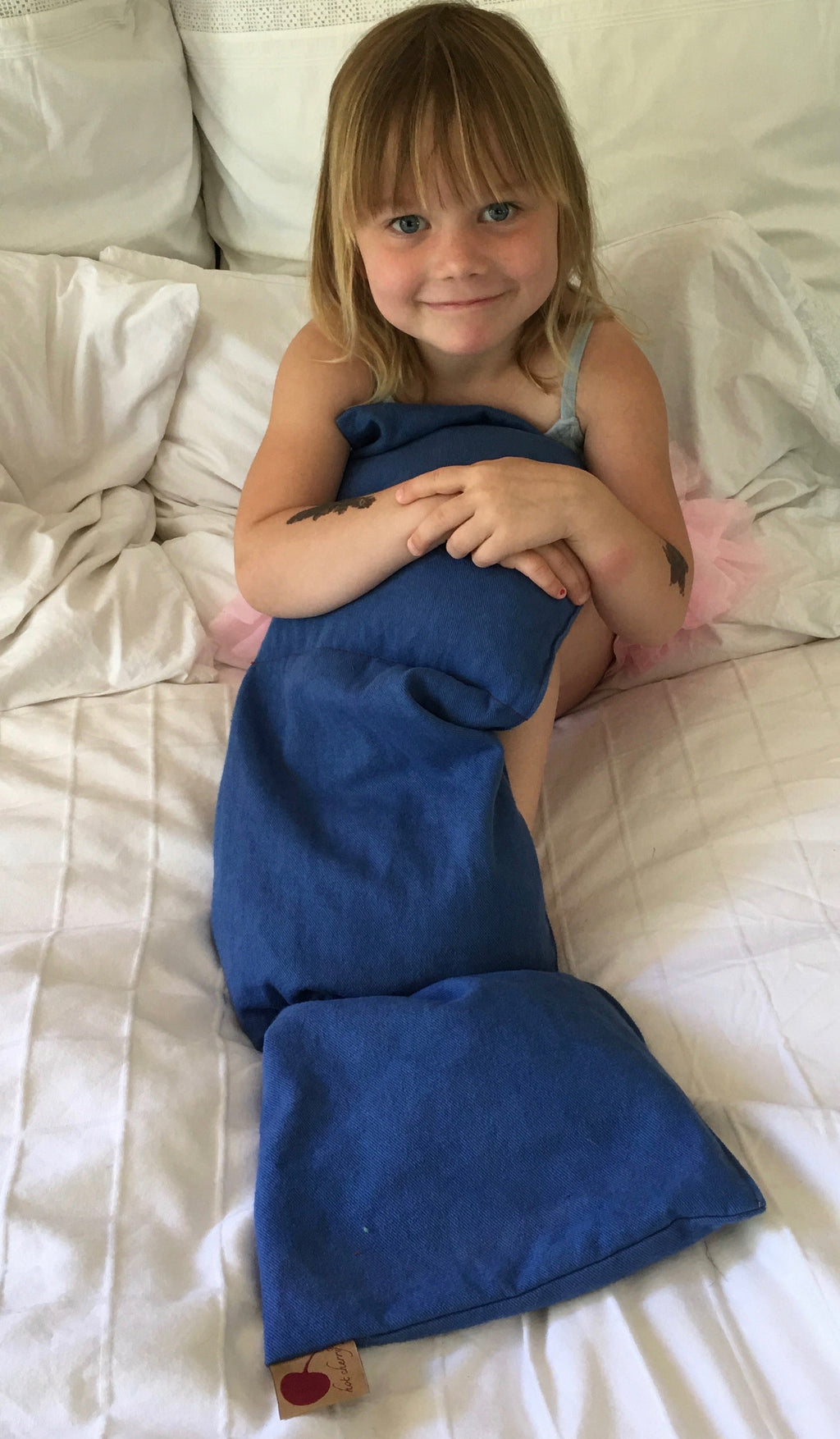 Triple Square Pillow in Blue Denim