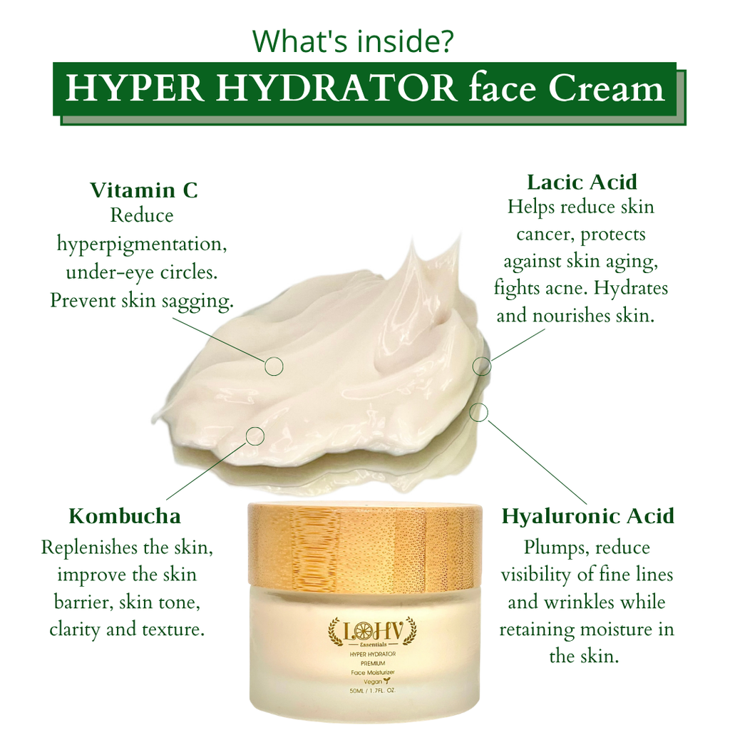 PREMIUM 100% VEGAN HYPER HYDRATOR Face Moisturizer With SPF 30 + Hyaluronic Acid + Lactic acid + Vitamin C + Kombucha