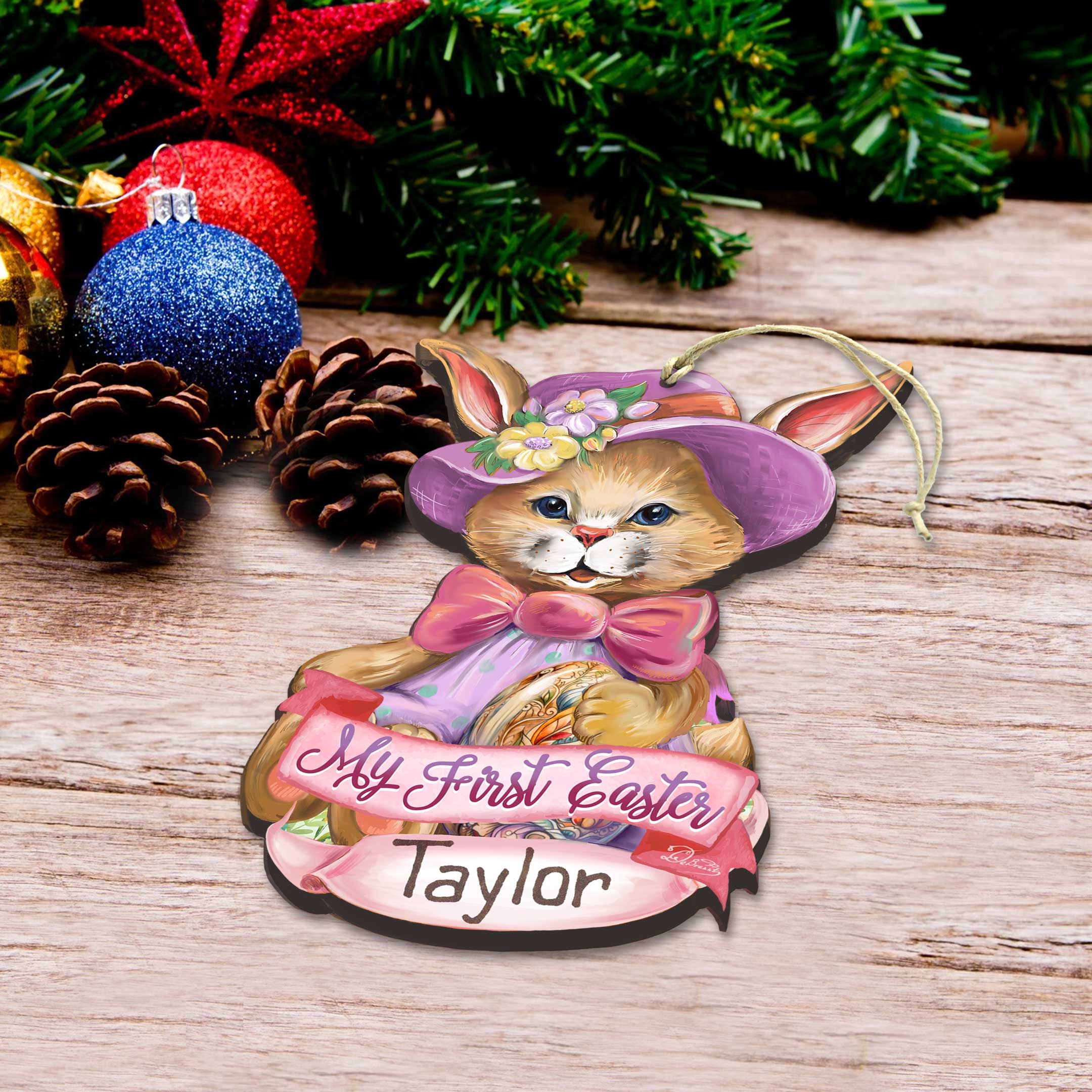 Personalized Baby Gift, Easter Wooden Ornament, Easter Basket Tag  - Baby Name My First Easter Bunny Wooden Ornaments by G. Debrekht Easter Spring Decor - 8652783P-24
