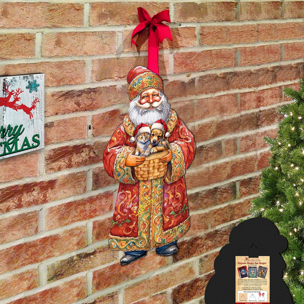 Yuletide Pets with Santa Holiday Door Decor by G. Debrekht - Christmas Santa Snowman Decor - 8691406H