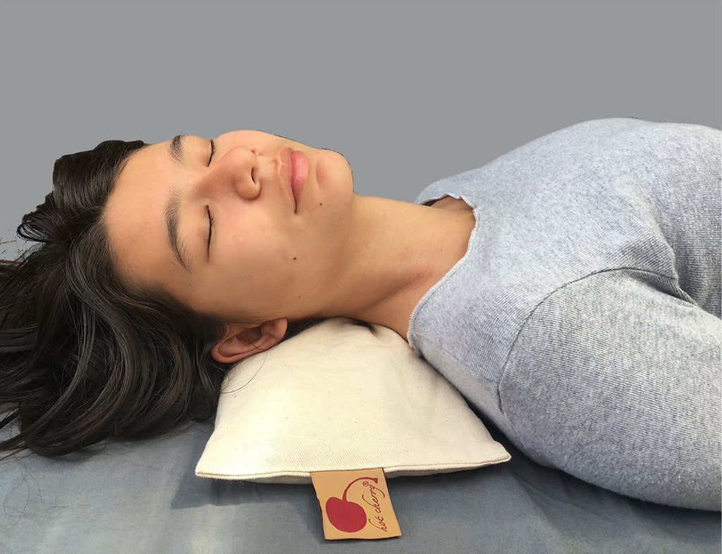 Rectangle/Cervical Pillow in Unbleached, Pre-washed, Natural Denim, with Cherry Blossom Pillowcase
