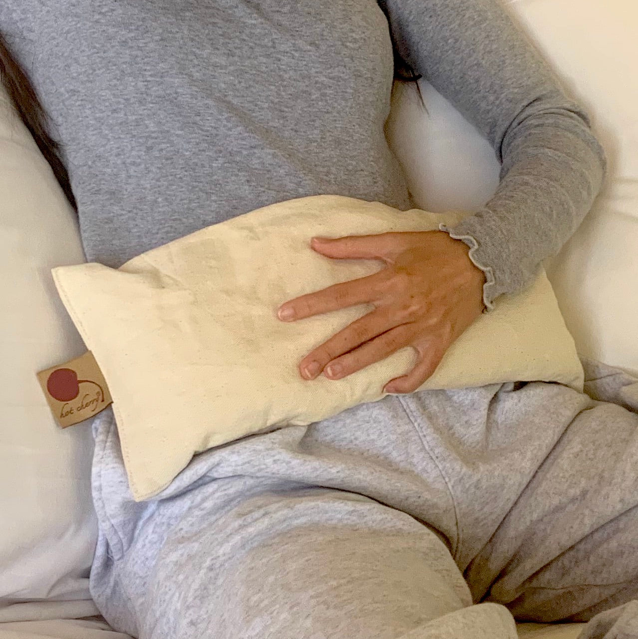 Rectangle/Cervical Pillow in Unbleached, Pre-washed, Natura Denim with Cherry Print Pillowcase