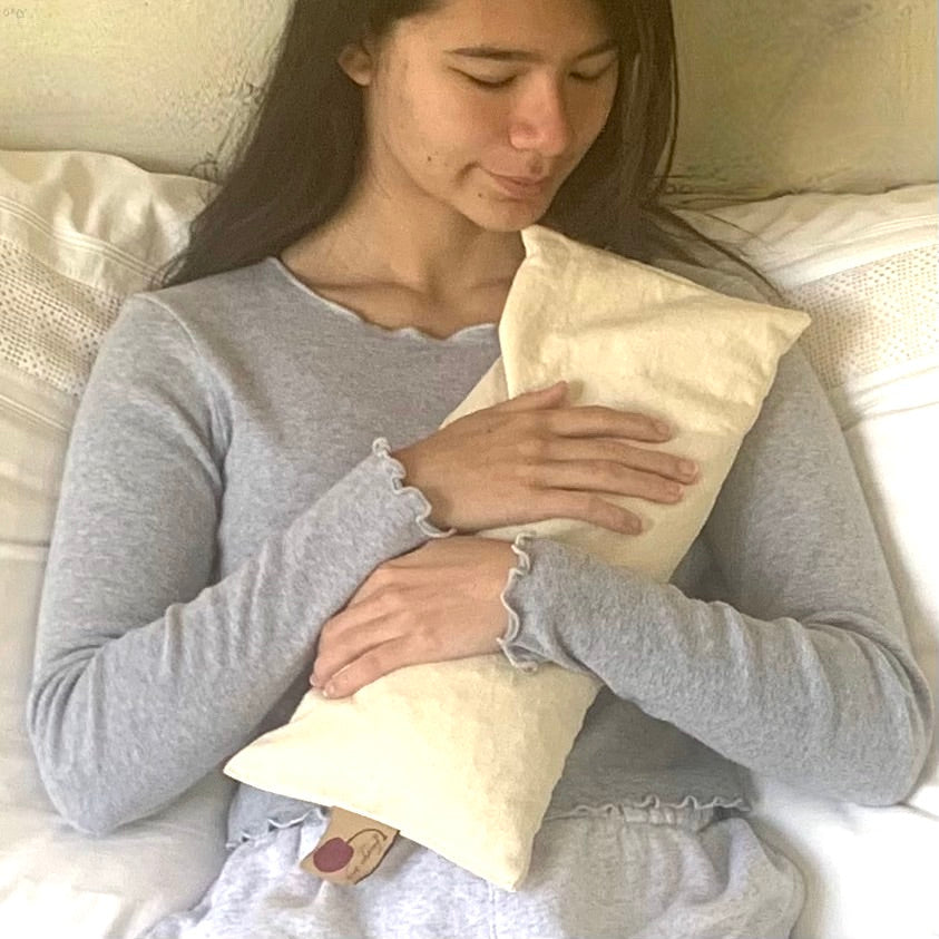 Rectangle/Cervical Pillow in Unbleached, Pre-washed, Natura Denim with Cherry Print Pillowcase