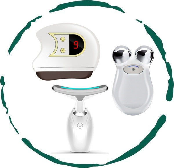Lift, Sculpt & Glow Toolkit -Set of 3 LED Therapy, Electric Gua Sha & Microcurrent Toning Device for Radiant Skin