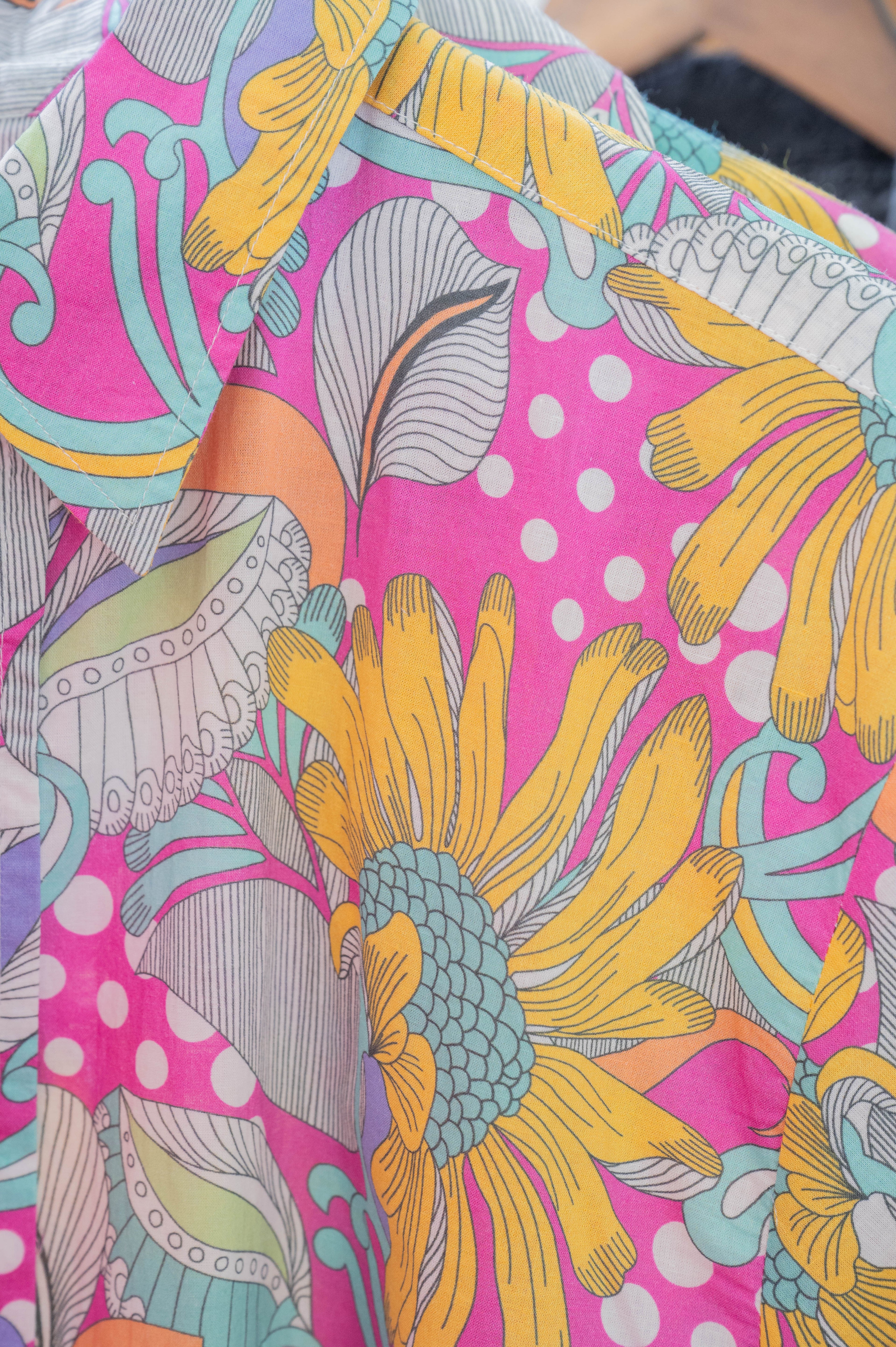 'The Sheril' Short Sleeve Shirt in Light Pink, Yellow and White (La Brea) Floral Print