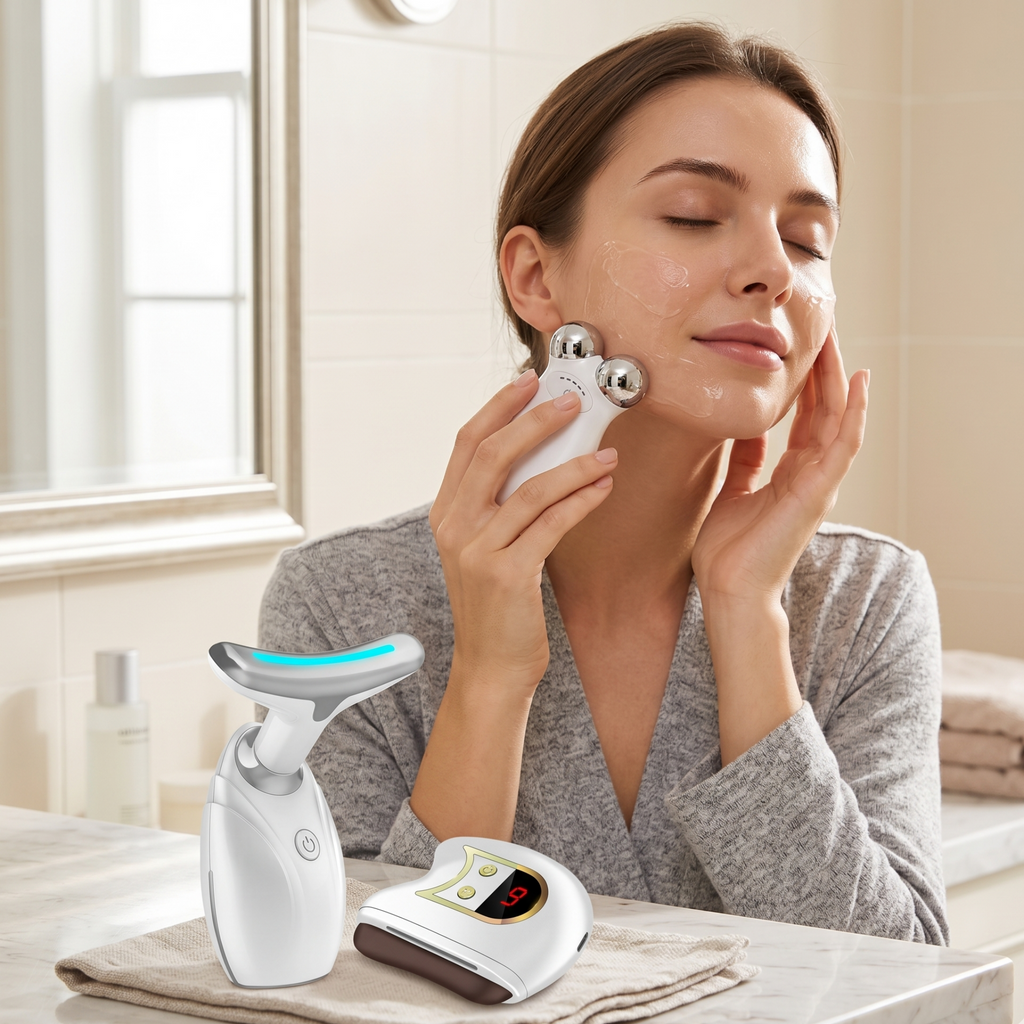 Set of 3- Lift, Sculpt & Glow Toolkit - LED Therapy, Electric Gua Sha & Microcurrent Toning Device for Radiant Skin
