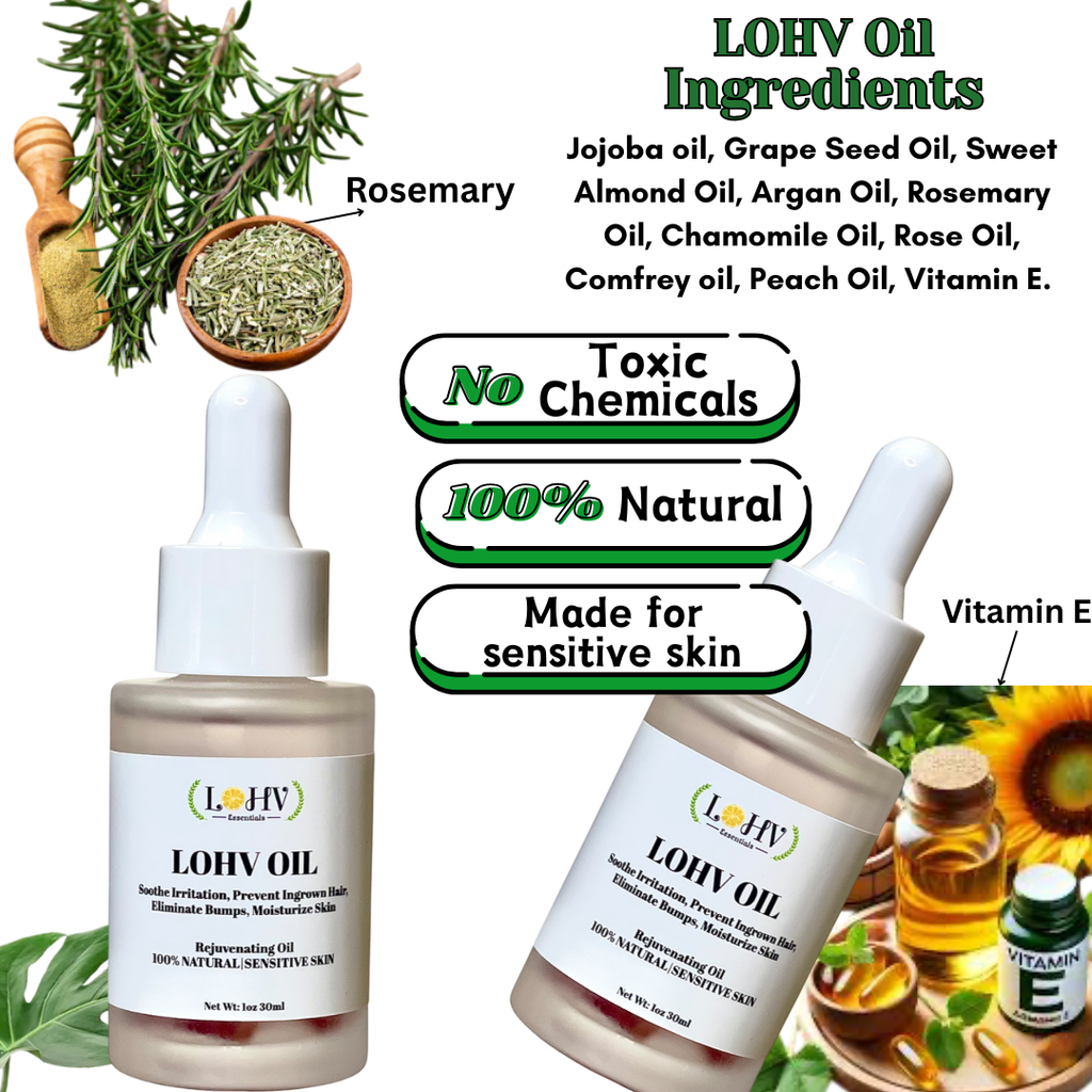 PREMIUM Multi-Purpose Rose Oil For Sensitive Skin. Clear Up Bumps, Ingrown Hairs On Face and Bikini Line, Soothes Irritation with Rosemary Oil + Vitamin E Oil + Grape Seed Oil + Sweet Almond Oil