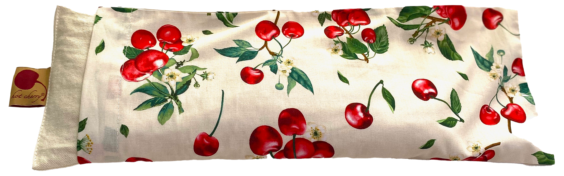 Rectangle/Cervical Pillow in Unbleached, Pre-washed, Natura Denim with Cherry Print Pillowcase