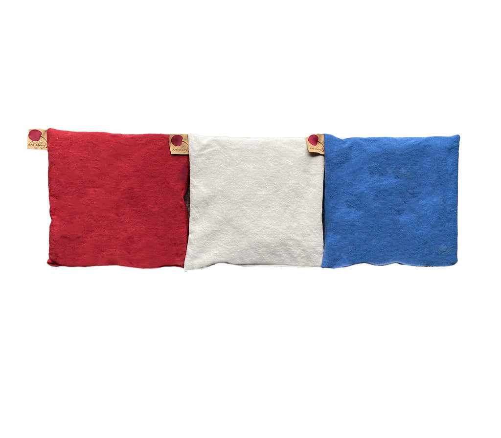 Summer Stack ––3 Square Denim Pillows –– Red, Blue & Natural