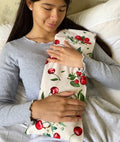 Rectangle/Cervical Pillow in Unbleached, Pre-washed, Natura Denim with Cherry Print Pillowcase