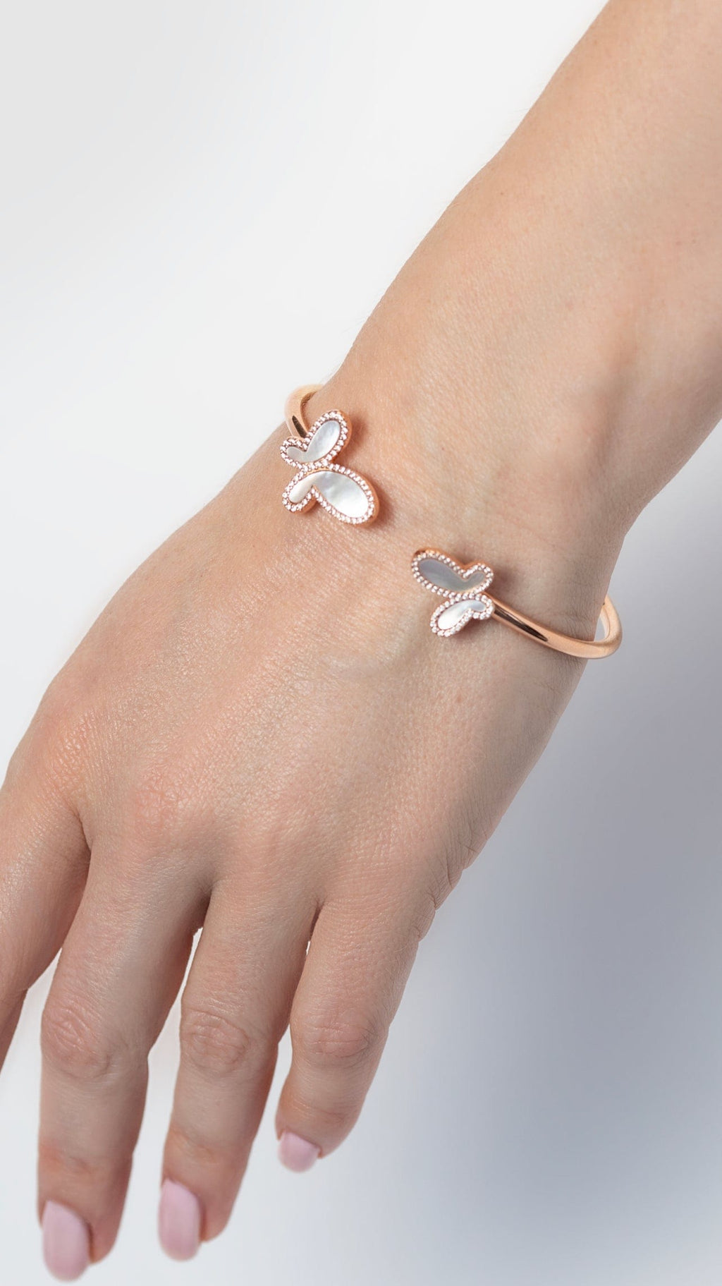 .925 Silver w/ Dual Mother Of Pearl Butterfly Bangle Bracelet Women's Jewelry (Copy)