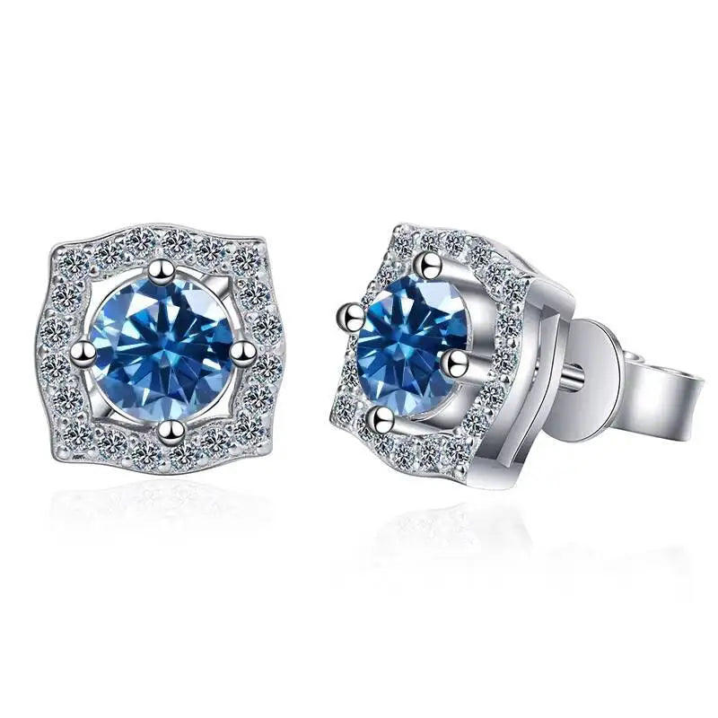 1 ct Moissanite Cushion Halo Stud Earrings in Sterling Silver
