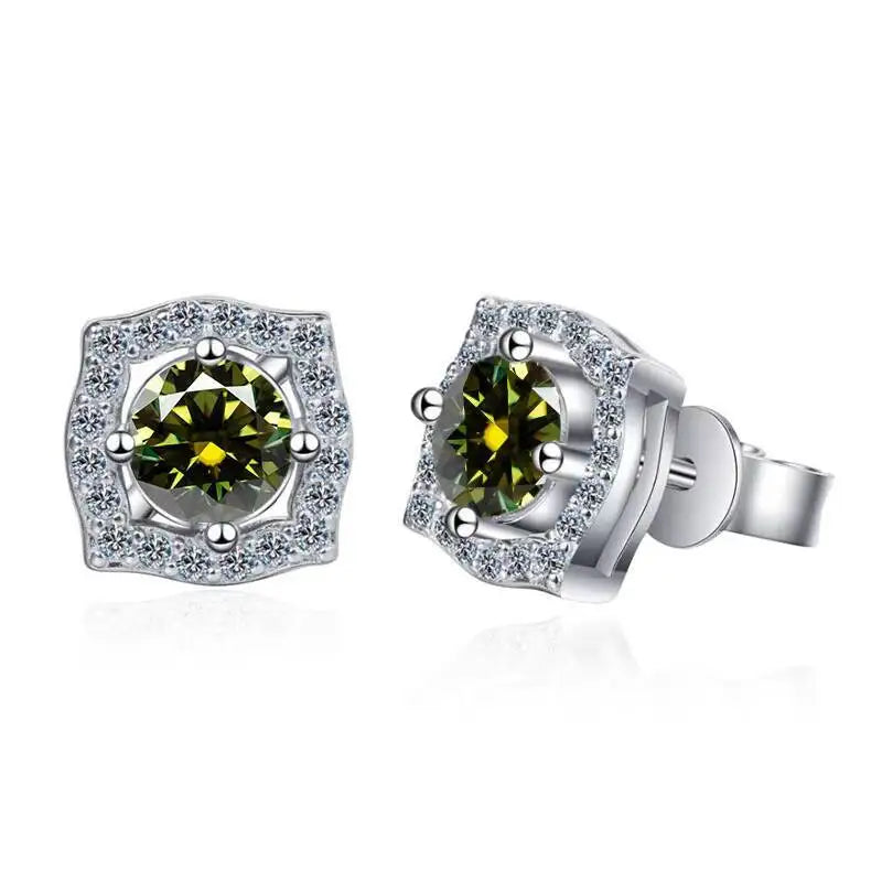 1 ct Moissanite Cushion Halo Stud Earrings in Sterling Silver