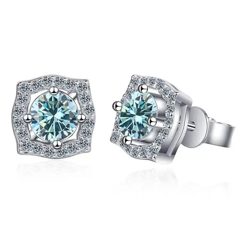 1 ct Moissanite Cushion Halo Stud Earrings in Sterling Silver