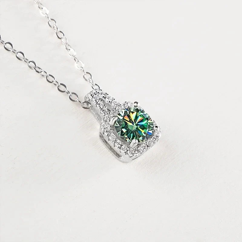 Colored Cushion Halo Moissanite Necklace, Earrings & Ring Set