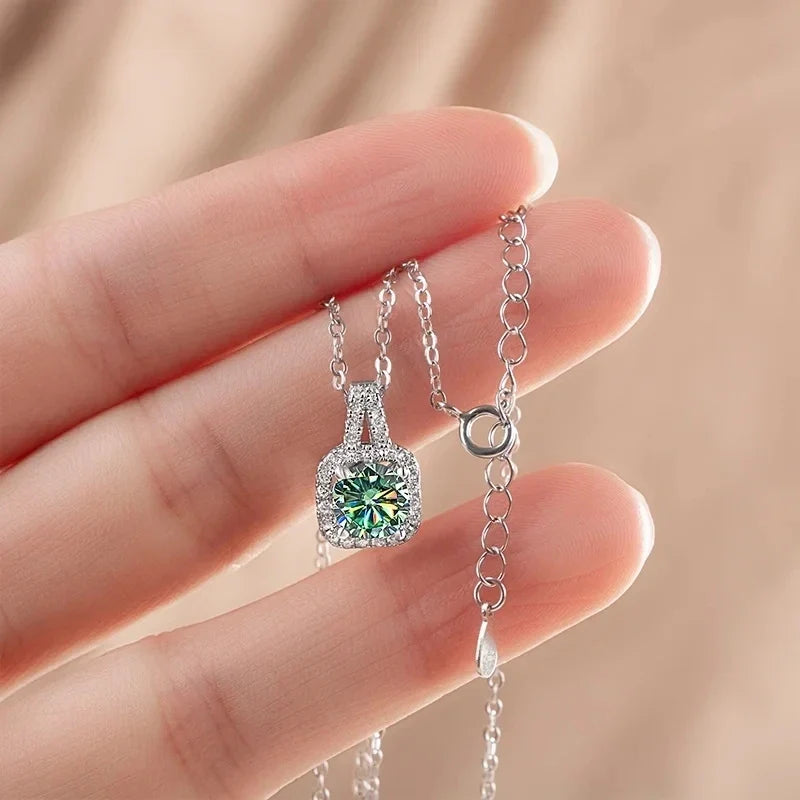 Colored Cushion Halo Moissanite Necklace, Earrings & Ring Set