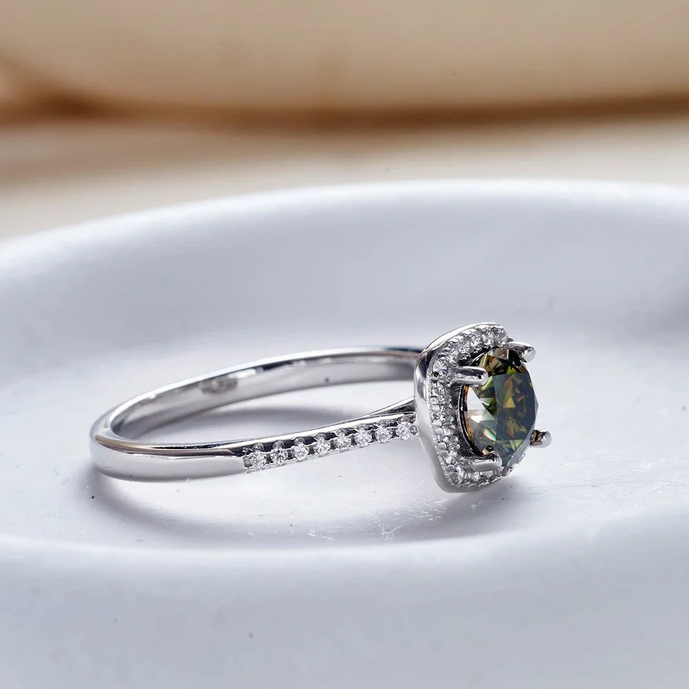 Colored Cushion Halo Moissanite Necklace, Earrings & Ring Set