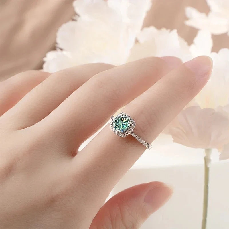 Colored Cushion Halo Moissanite Necklace, Earrings & Ring Set