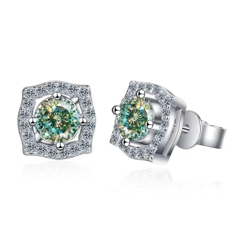 1 ct Moissanite Cushion Halo Stud Earrings in Sterling Silver