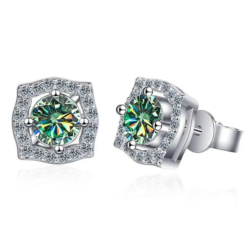 1 ct Moissanite Cushion Halo Stud Earrings in Sterling Silver