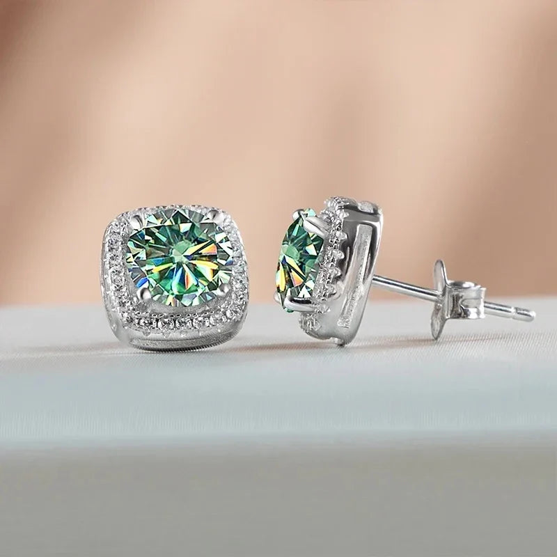 Colored Cushion Halo Moissanite Necklace, Earrings & Ring Set